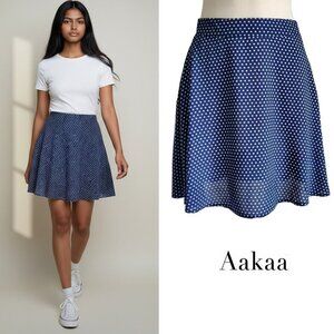 AAKAA Rockabilly Skater Skirt Navy & White Polka Dot Size M